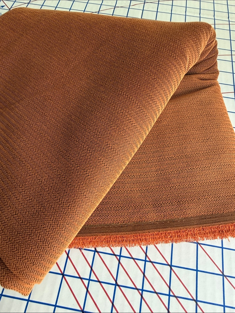 Vintage Rust Brown Herringbone Suiting Fabric 4 Yards x 44” Drapey Woven